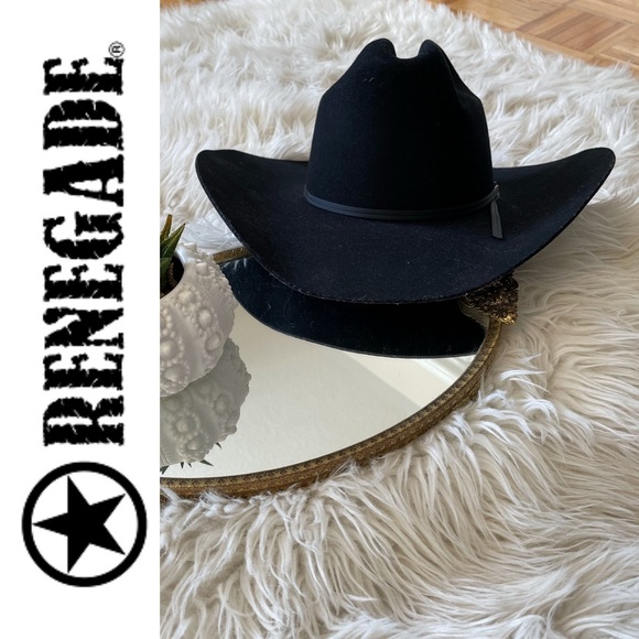 RENEGADE ⭐️ western black felt cowboy cattleman hat, 55cm circumference - Picture 11 of 16